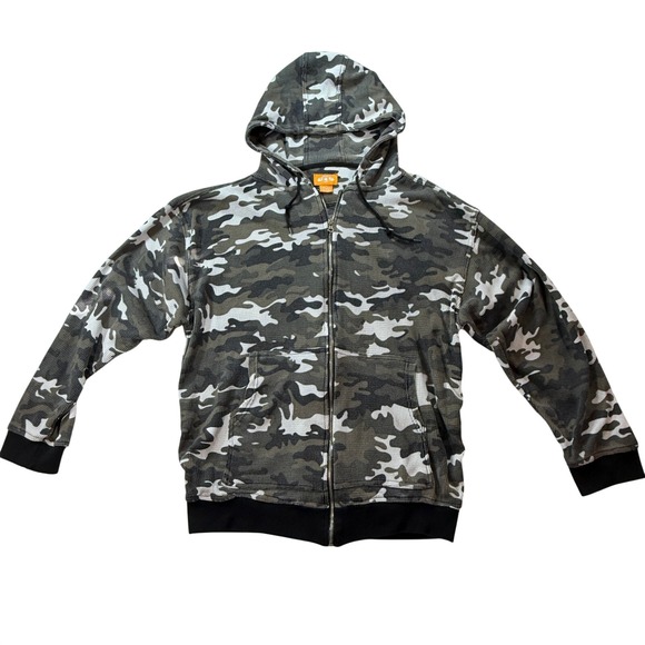 Maek P-J Other - Maek P-J Waffle Knit Hoodie Mens Large Camo Full Zip Thermal Jacket Green Gray